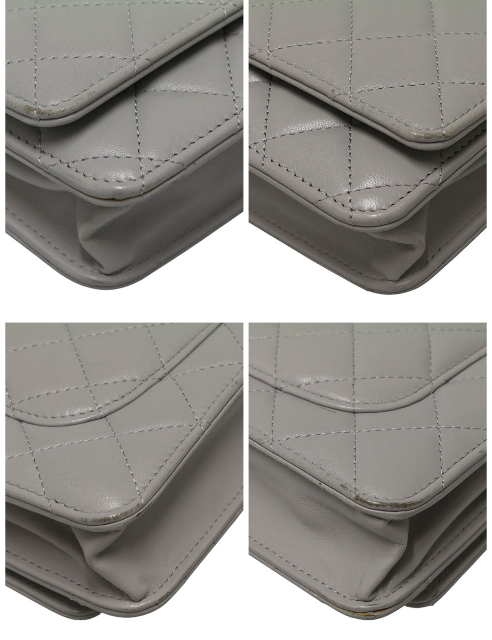 Wallet on chain gris Chanel cuir d'agneau