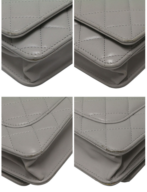 Wallet on chain gris Chanel cuir d'agneau