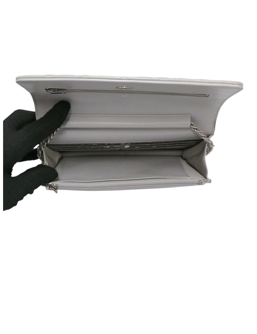 Wallet on chain gris Chanel cuir d'agneau