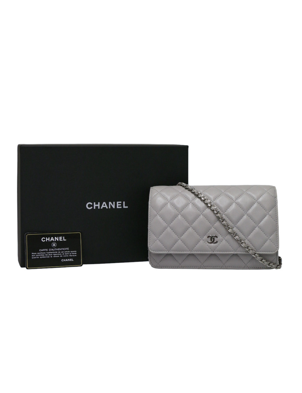 Wallet on chain gris Chanel cuir d'agneau