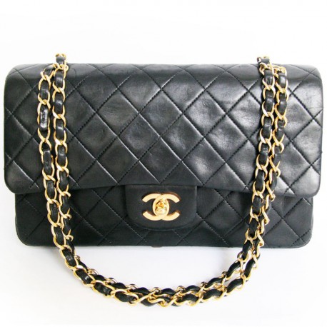 Timeless CHANEL bag in black smooth calf leather - VALOIS VINTAGE PARIS