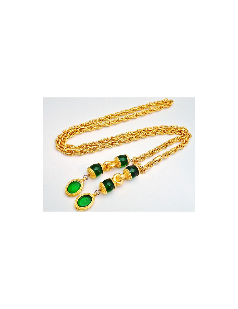 Collier Chanel pâte de verre émeraude