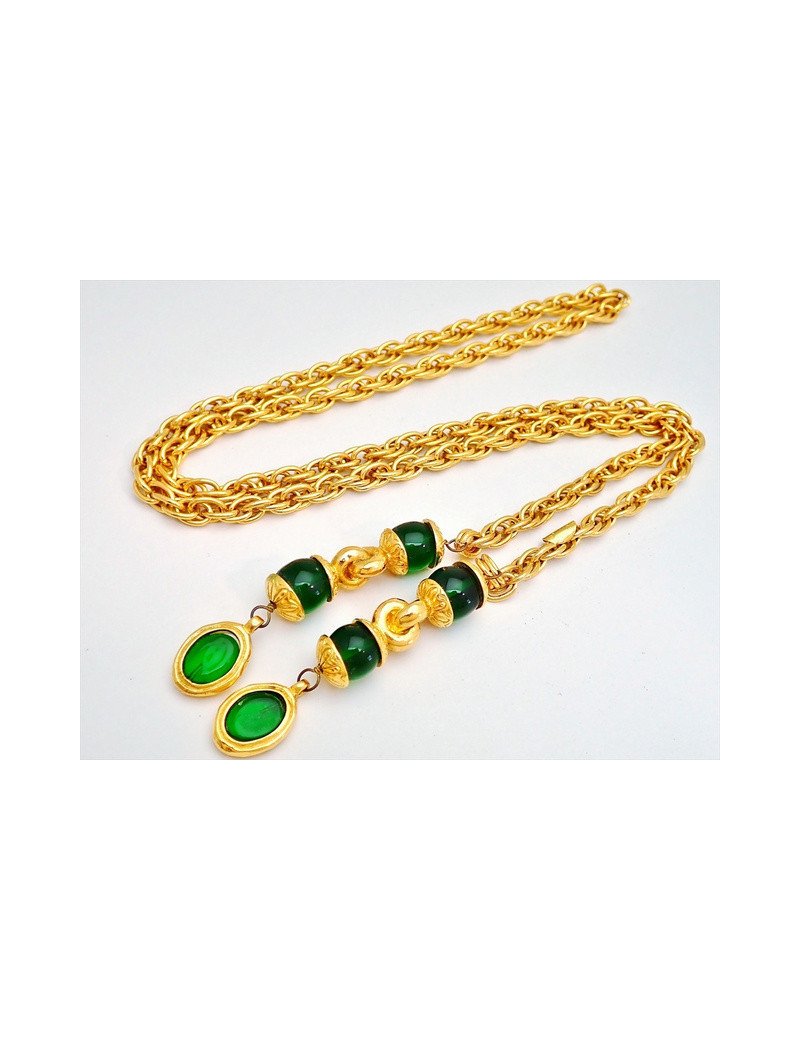 Collier Chanel pâte de verre émeraude