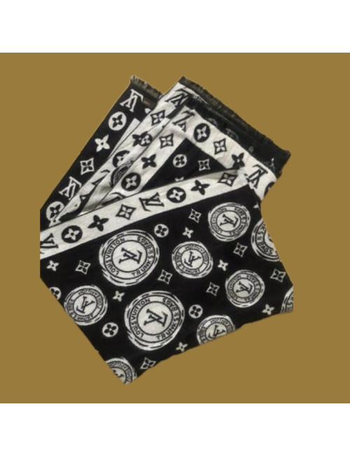 Châle LOUIS VUITTON Monogram noir et blanc