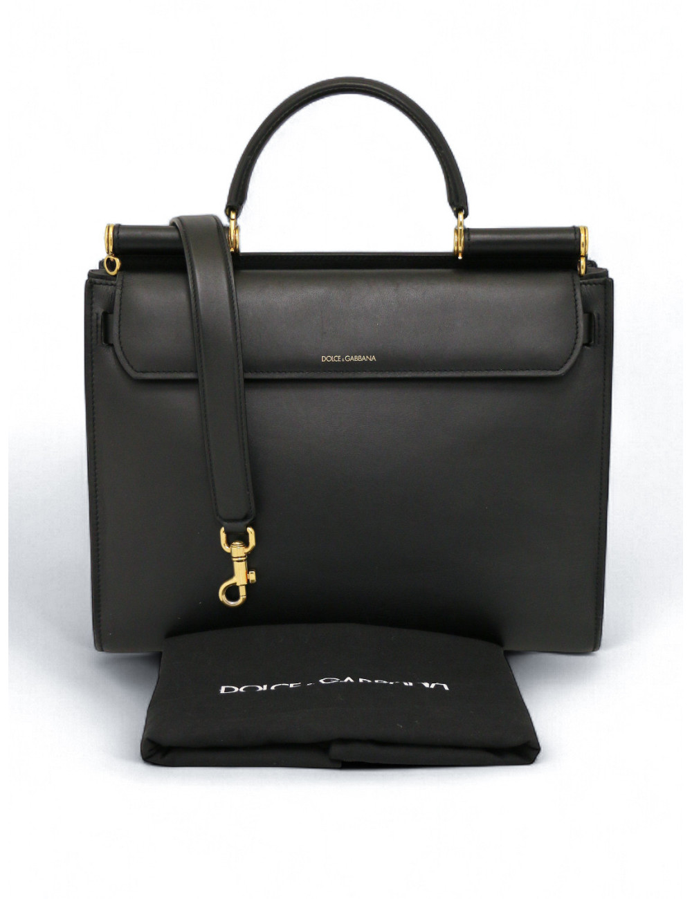 Sac Sicily DOLCE & GABBANA GM cuir box noir bandoulière