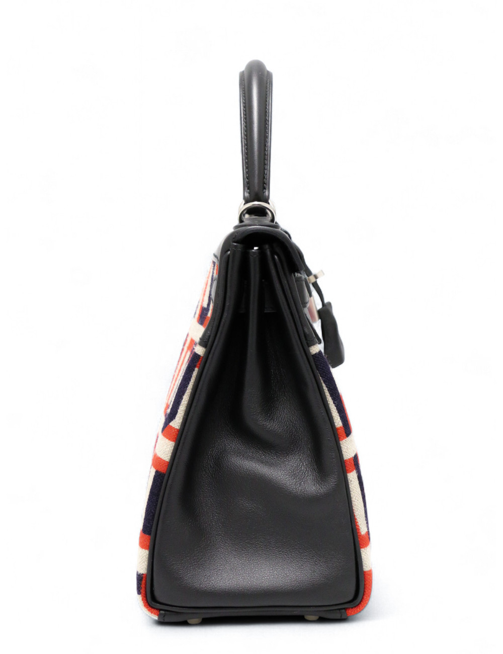 Kelly 28 toile de camp Hermès lettres au carré noir