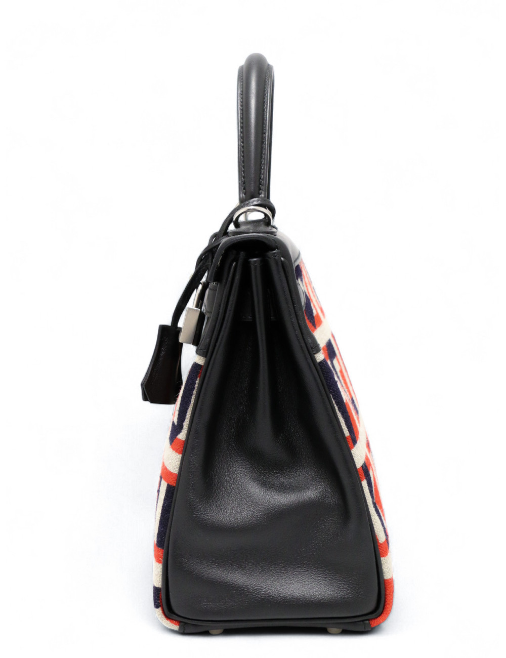 Kelly 28 toile de camp Hermès lettres au carré noir