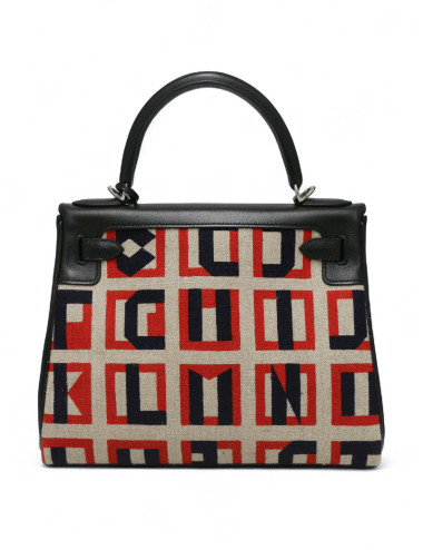 Kelly 28 toile de camp Hermès lettres au carré noir 2