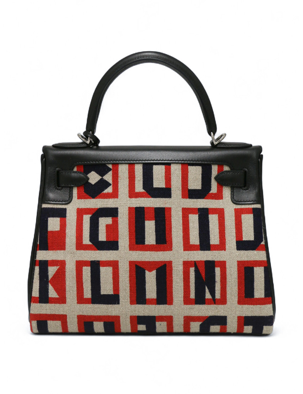 Kelly 28 toile de camp Hermès lettres au carré noir