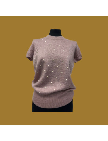 Pull CHANEL T40 mohair cachemire vieux rose perles