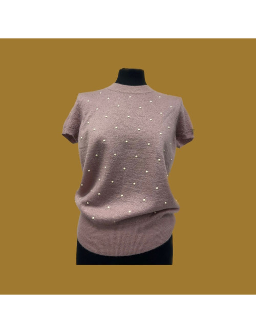 Pull CHANEL T40 mohair cachemire vieux rose perles