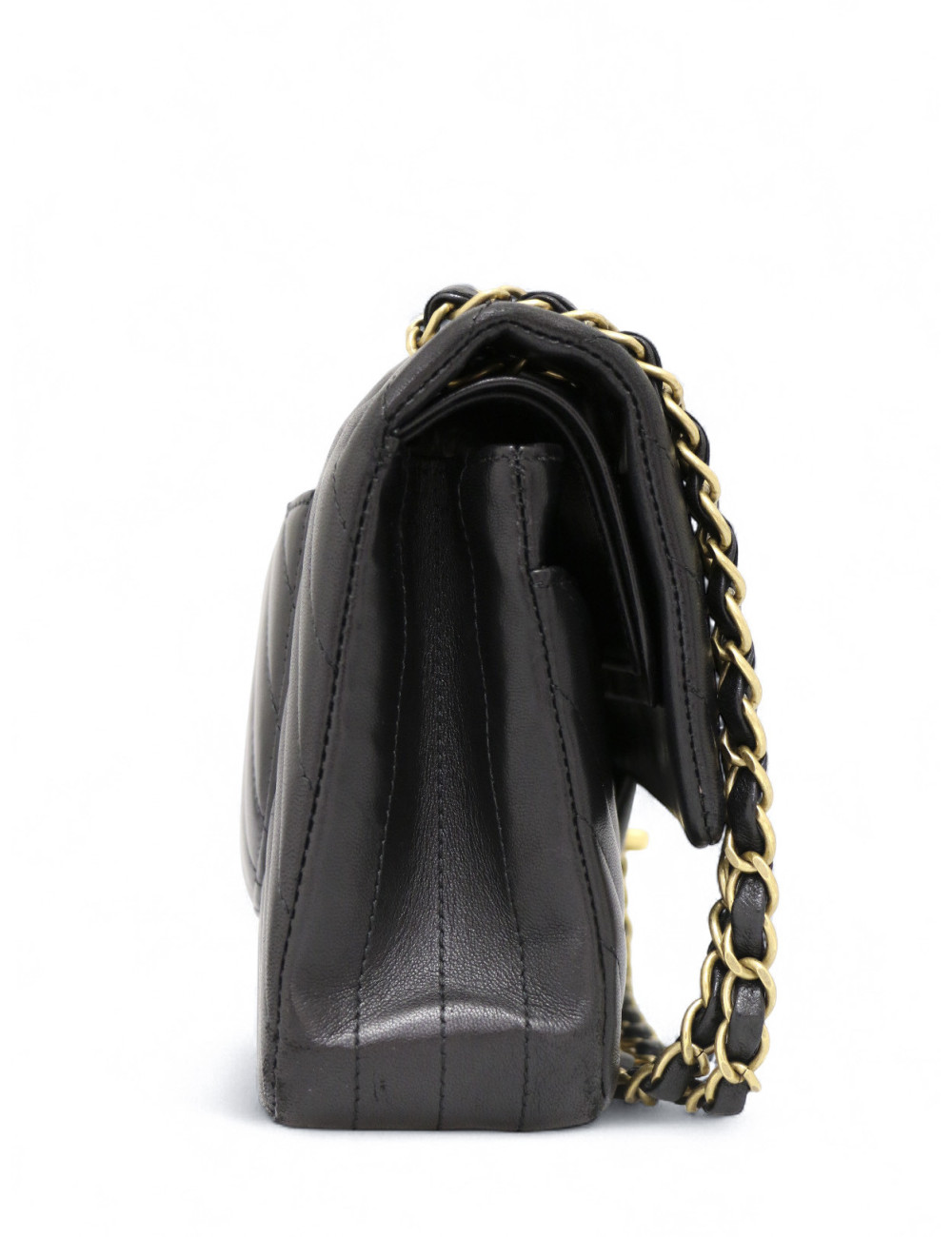 Sac classique double flap Chanel chevrons noir bijouterie dorée