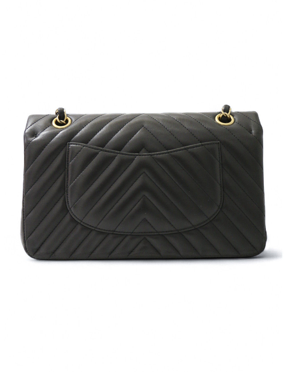 Sac classique double flap Chanel chevrons noir bijouterie dorée