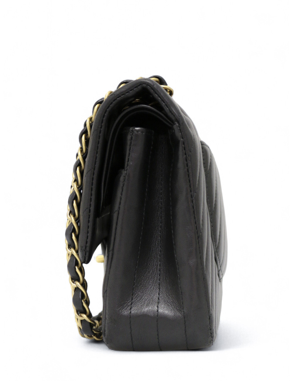 Sac classique double flap Chanel chevrons noir bijouterie dorée