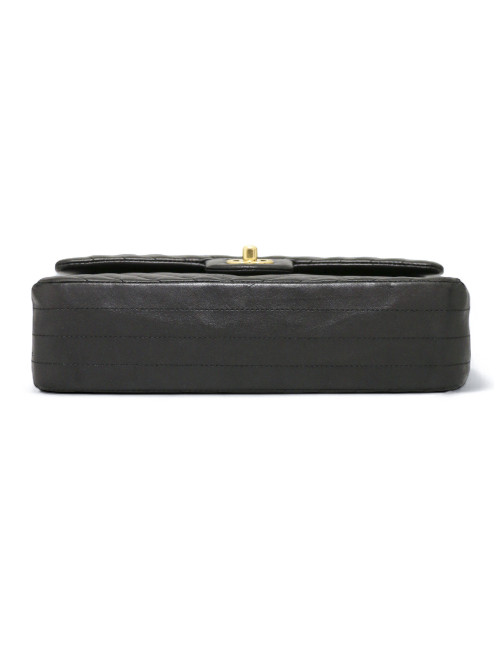 Sac classique double flap Chanel chevrons noir bijouterie dorée