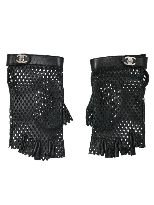 Mitaines Chanel cuir noir