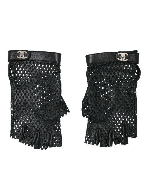 Mitaines Chanel cuir noir