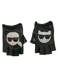 Mitaines Karl Lagerfeld cuir noir