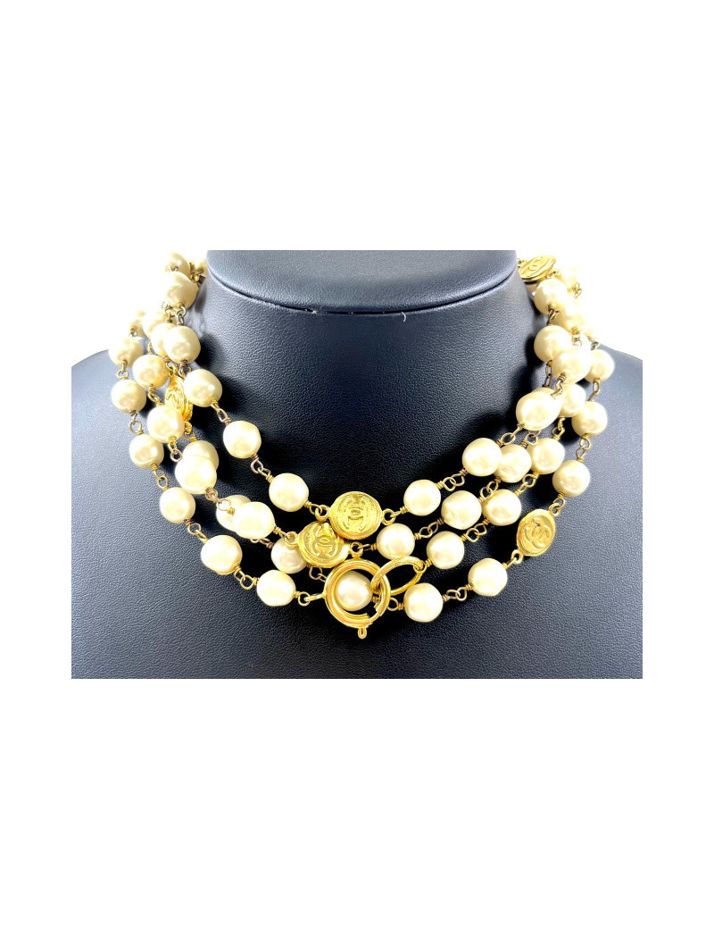 Long sautoir doré CHANEL avec fausses perles