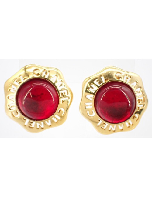 Clips CHANEL vintage pâte de verre rouge