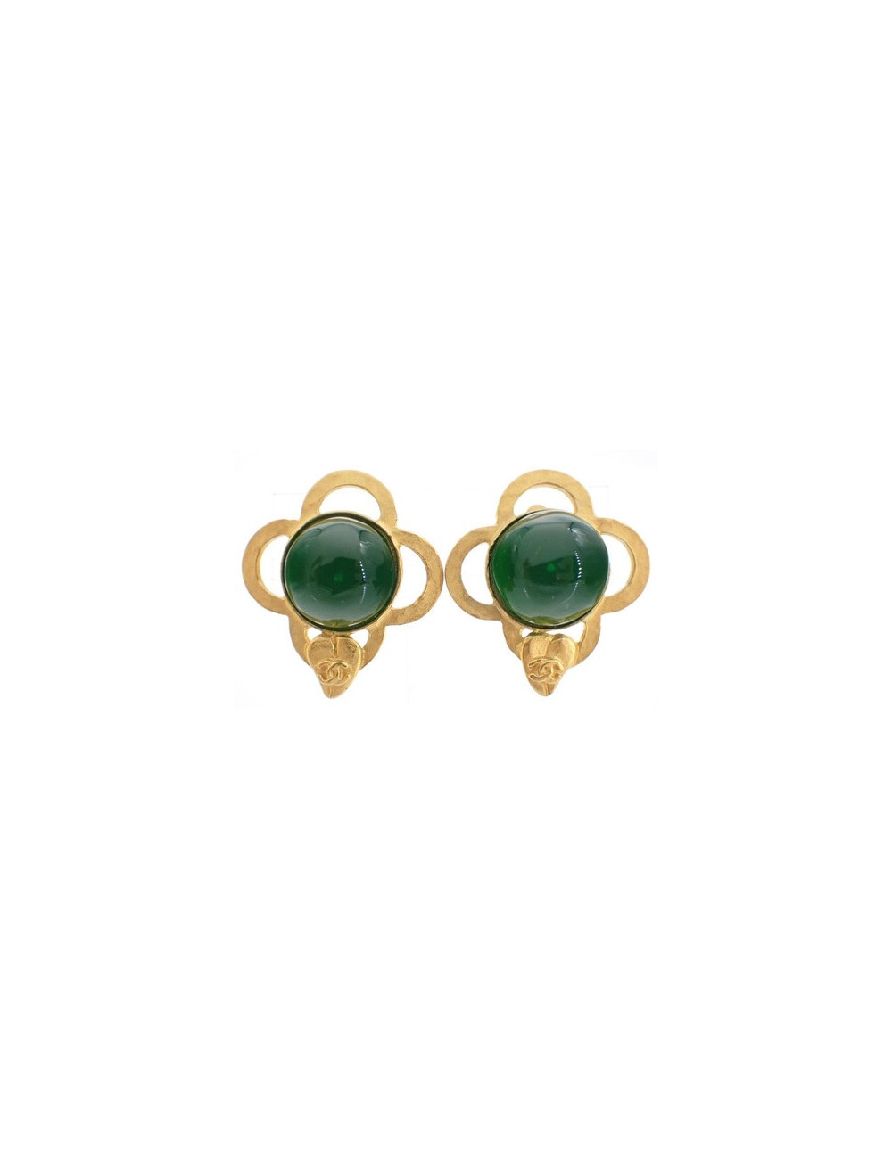 Boucles d'oreille pâte de verre verte 1995 CHANEL