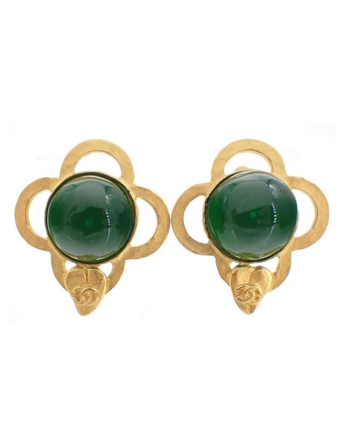 Boucles d'oreille pâte de verre verte 1995 CHANEL