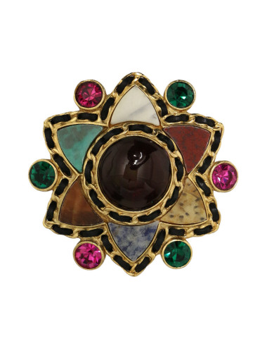 Broche étoile Chanel pâte de verre et cuir
