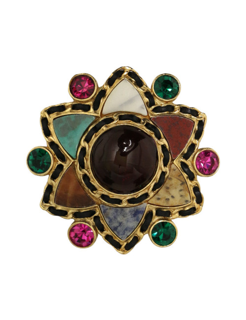 Broche étoile Chanel Gripoix pâte de verre et cuir