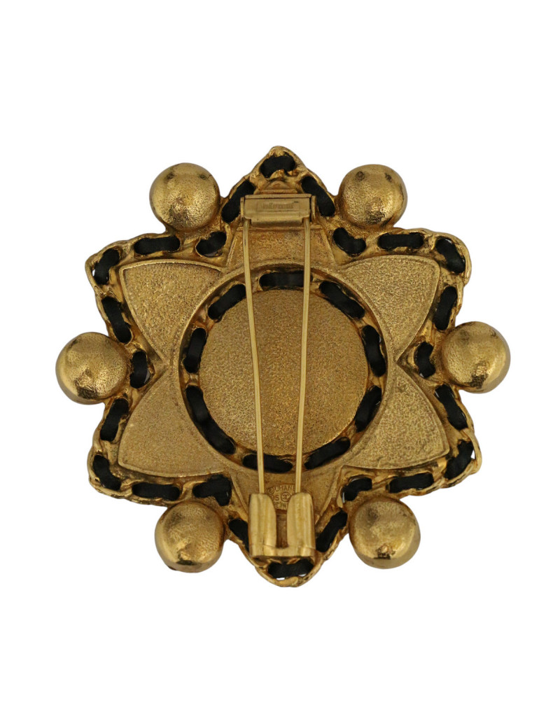 Broche étoile Chanel Gripoix pâte de verre et cuir