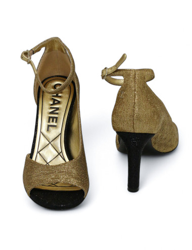 Escarpins Chanel Couture T36,5 bicolores dorés noir
