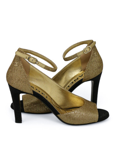 Escarpins Chanel Couture T36,5 bicolores dorés noir 2