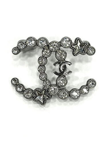 Broche strass Chanel bijouterie ruthenium