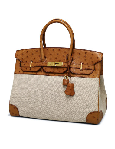 Sac Hermès Birkin 35 autruche et toile