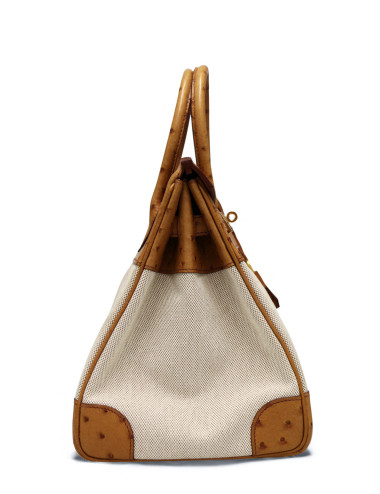 Sac Hermès Birkin 35 autruche et toile 2
