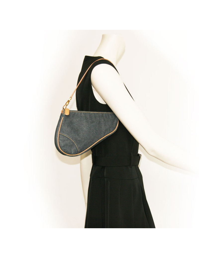 Sac selle CHRISTIAN DIOR en jean bleu