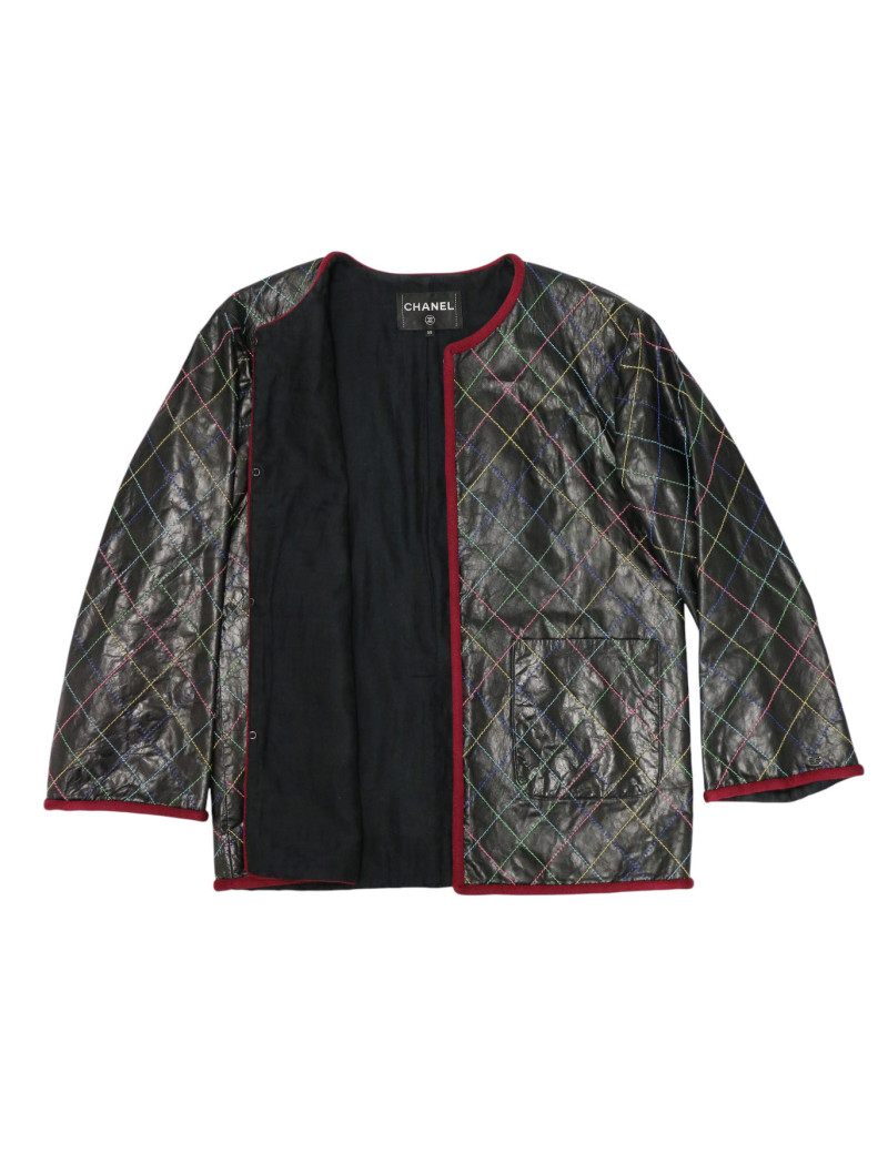 Veste CHANEL T38 cuir de veau fils multicolores