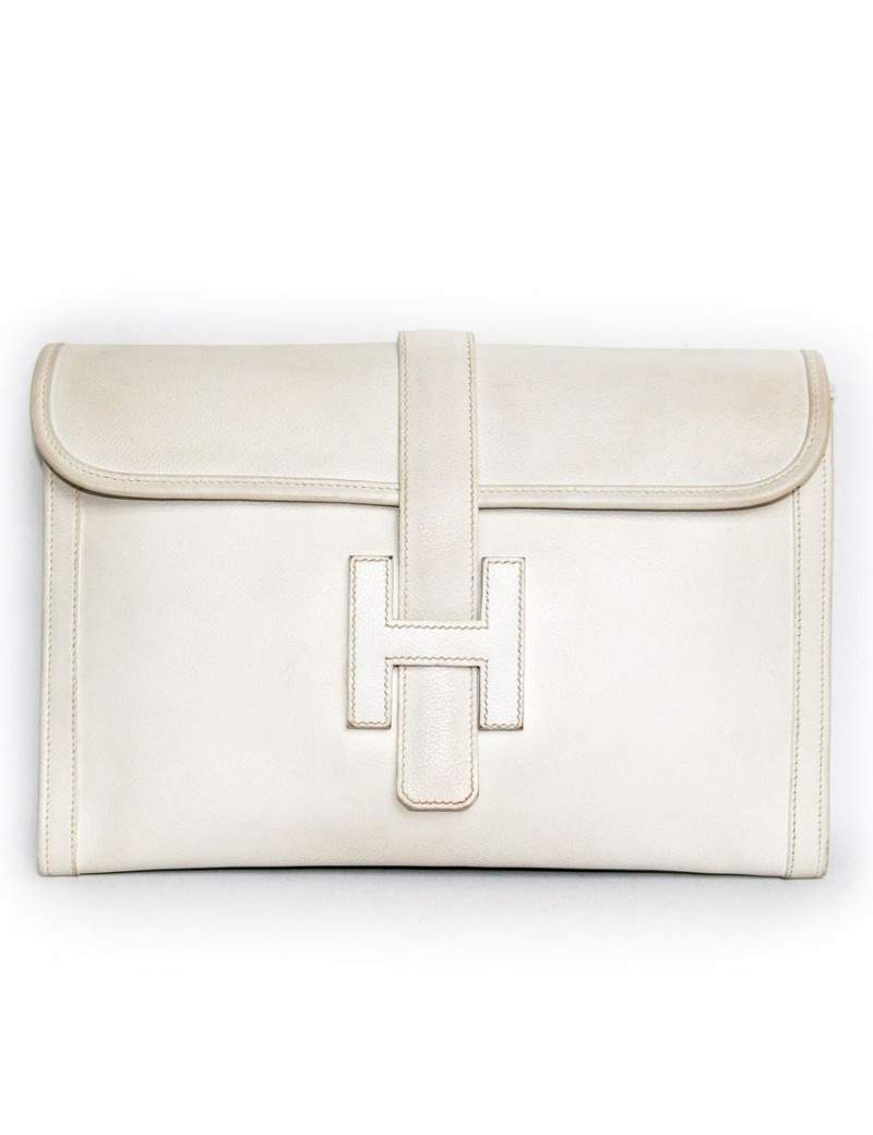 Pochette Jige HERMES en cuir blanc