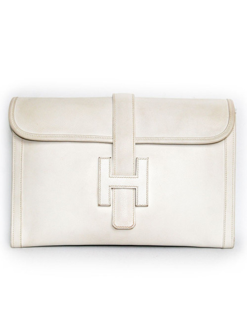 Pochette Jige HERMES en cuir blanc