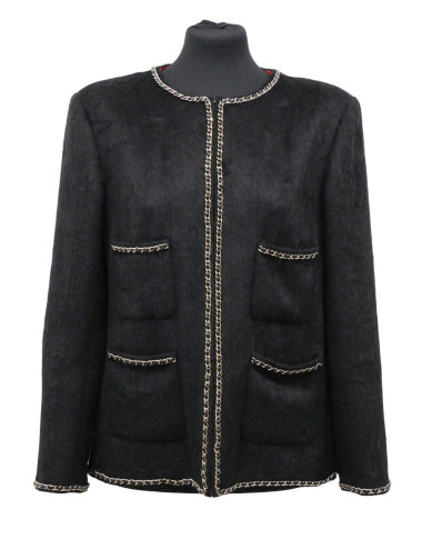 Petite veste noire CHANEL T40 lama et laine