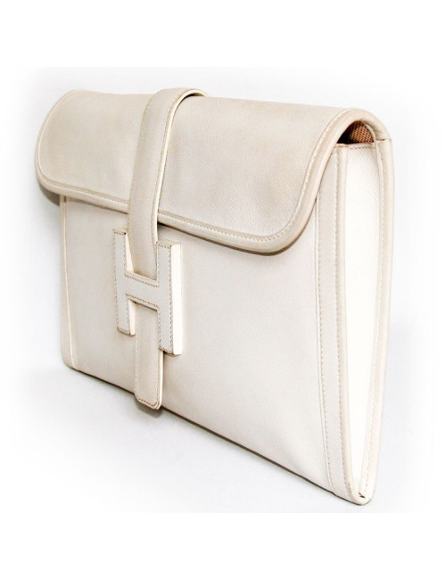 Pochette Jige HERMES en cuir blanc