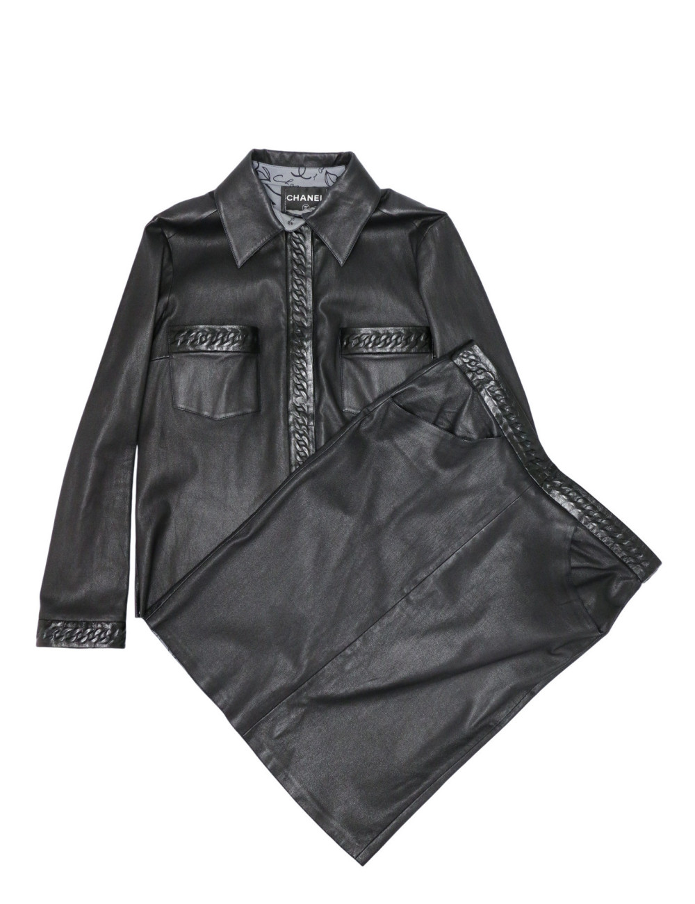 Ensemble T48 CHANEL Chemise jupe cuir d'agneau