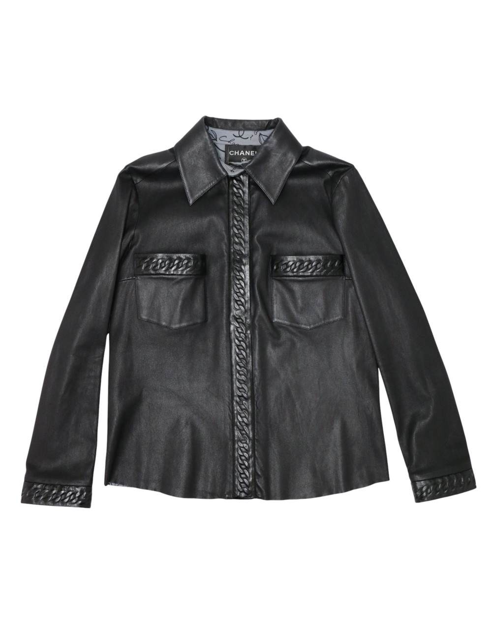 Ensemble T48 CHANEL Chemise jupe cuir d'agneau