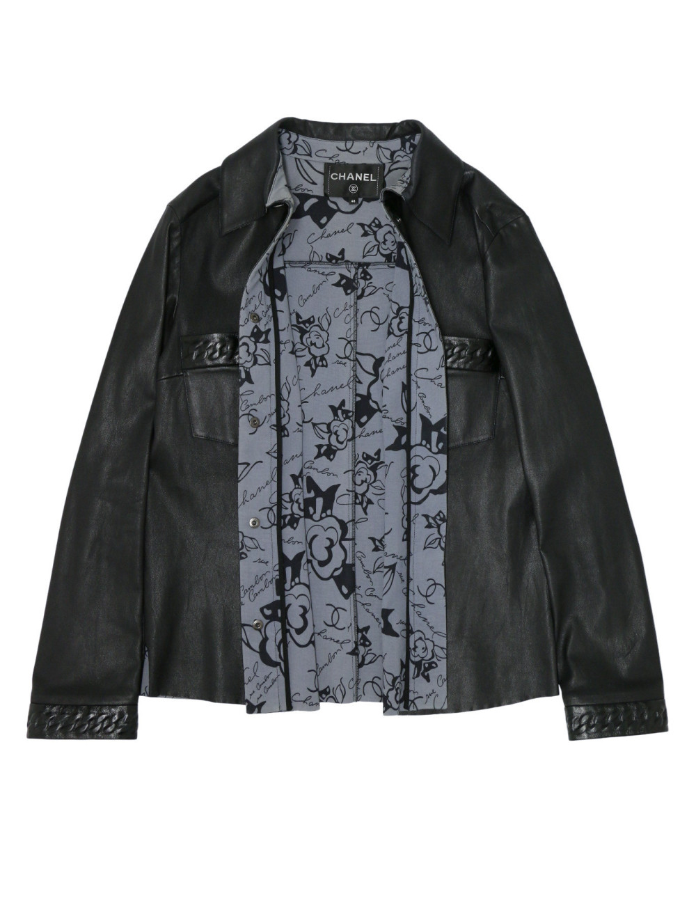 Ensemble T48 CHANEL Chemise jupe cuir d'agneau