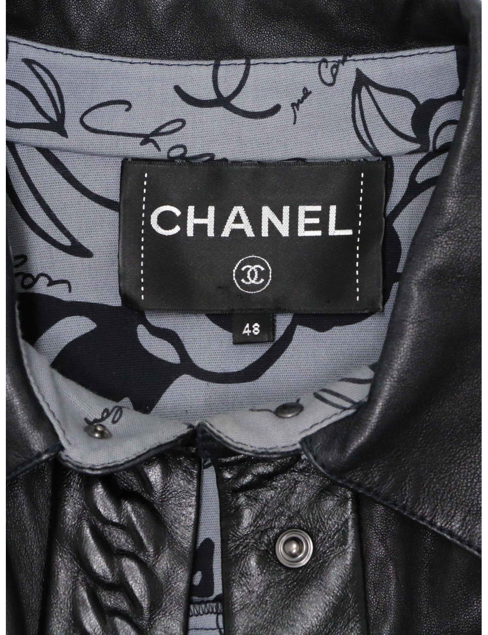 Ensemble T48 CHANEL Chemise jupe cuir d'agneau