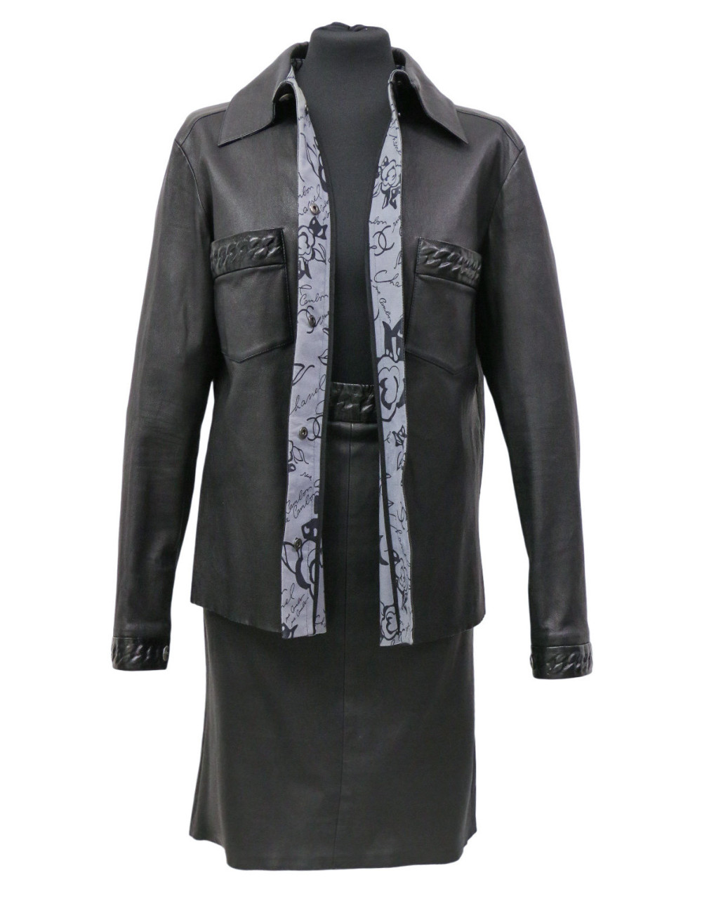 Ensemble T48 CHANEL Chemise jupe cuir d'agneau