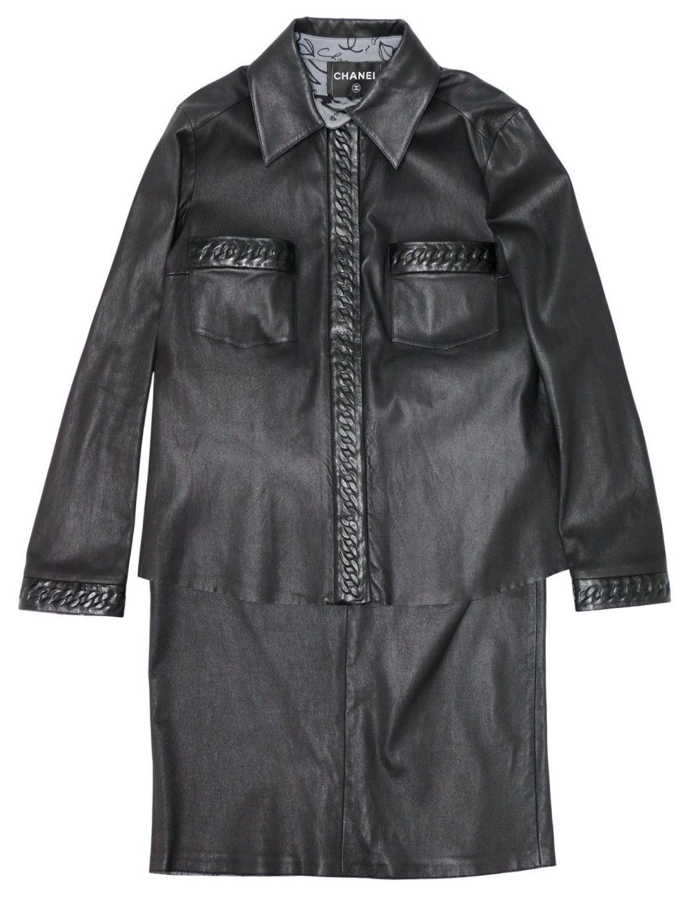 Ensemble T48 CHANEL Chemise jupe cuir d'agneau