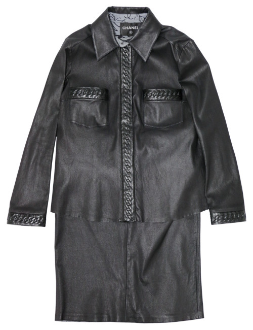 Ensemble T48 CHANEL Chemise jupe cuir d'agneau