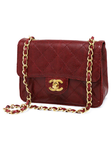 Petit sac en lezard vintage CHANEL rouge