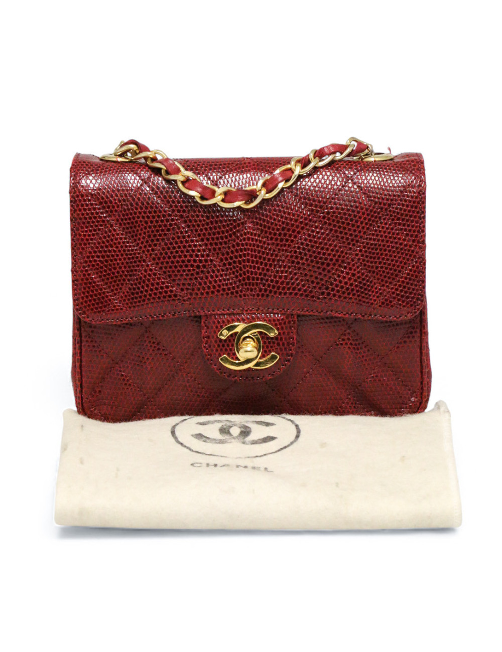 Petit sac en lezard vintage CHANEL rouge