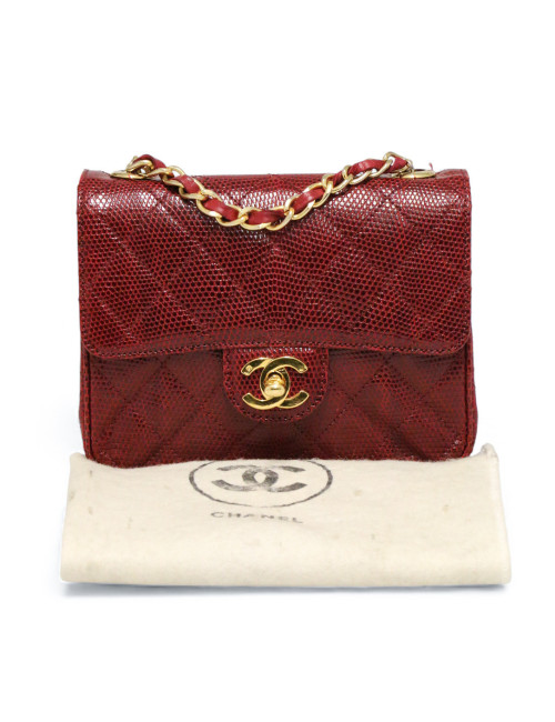 Petit sac en lezard vintage CHANEL rouge